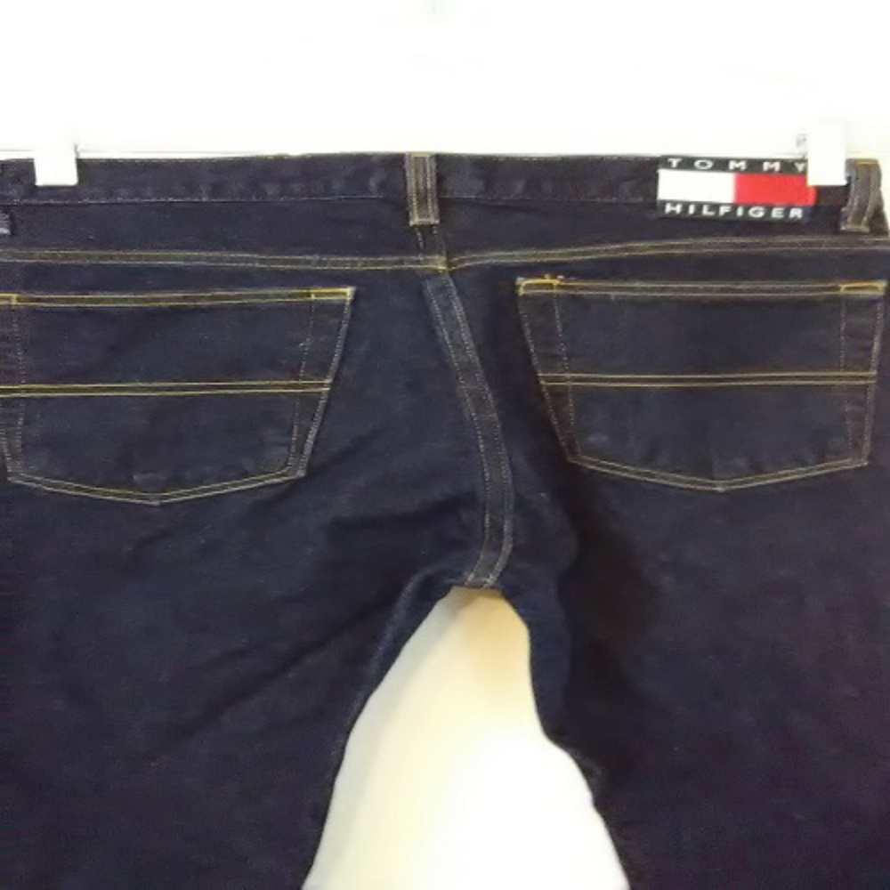 Vintage 1990's Y2K Tommy Hilfiger Women Dark Wash Spellout Logo Bootcut Jeans 11